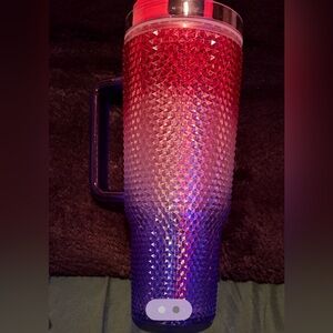 Vibrant Red and Blue Textured Tumbler with Handle